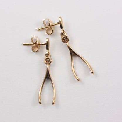 Vintage 9ct Gold Wishbone Earrings, 1985