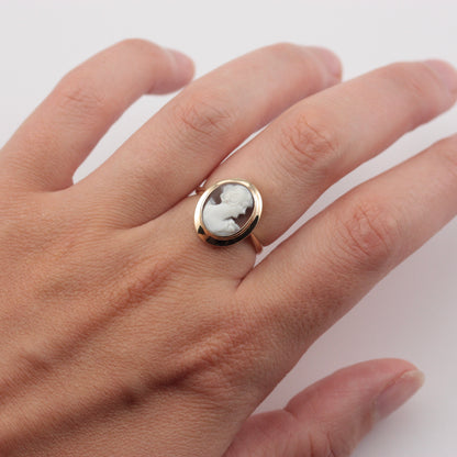 Vintage 9ct Gold Carved Shell Cameo Ring, Early 1970s