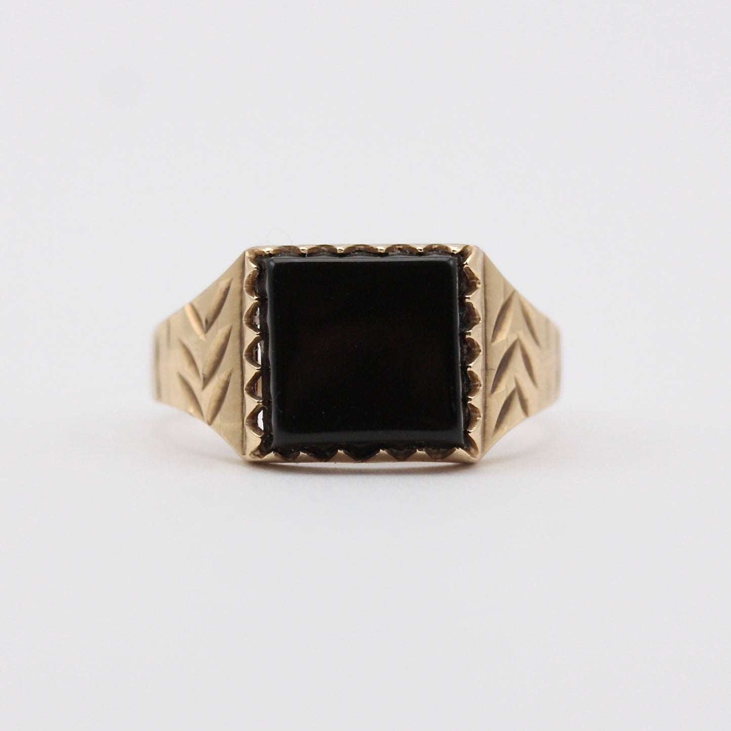Vintage 9ct Gold Square Onyx Signet Ring, 1976