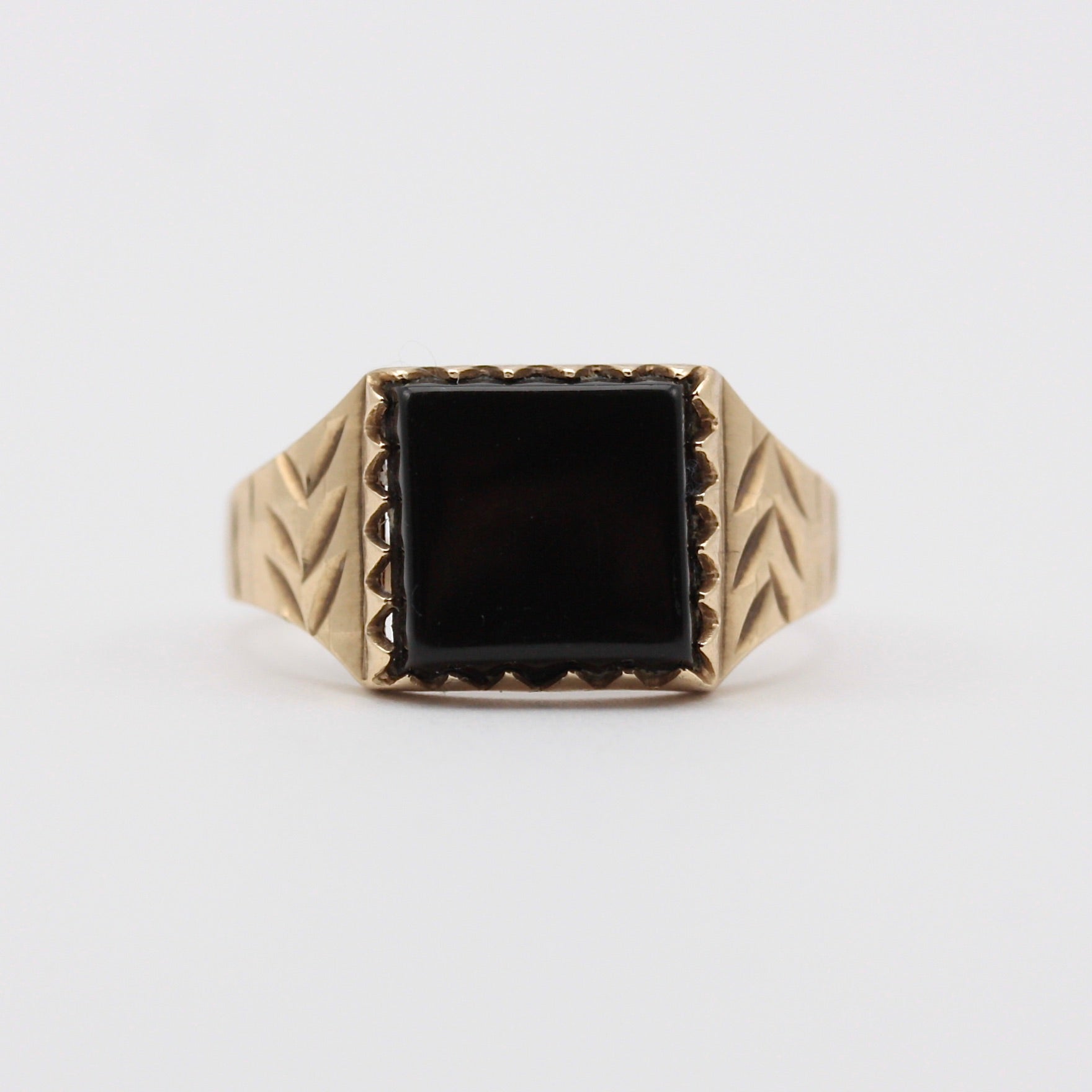Vintage 9ct Gold Square Onyx Signet Ring, 1976