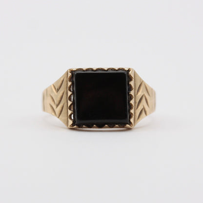 Vintage 9ct Gold Square Onyx Signet Ring, 1976