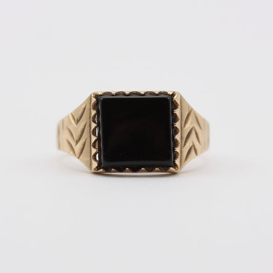 Vintage 9ct Gold Square Onyx Signet Ring, 1976