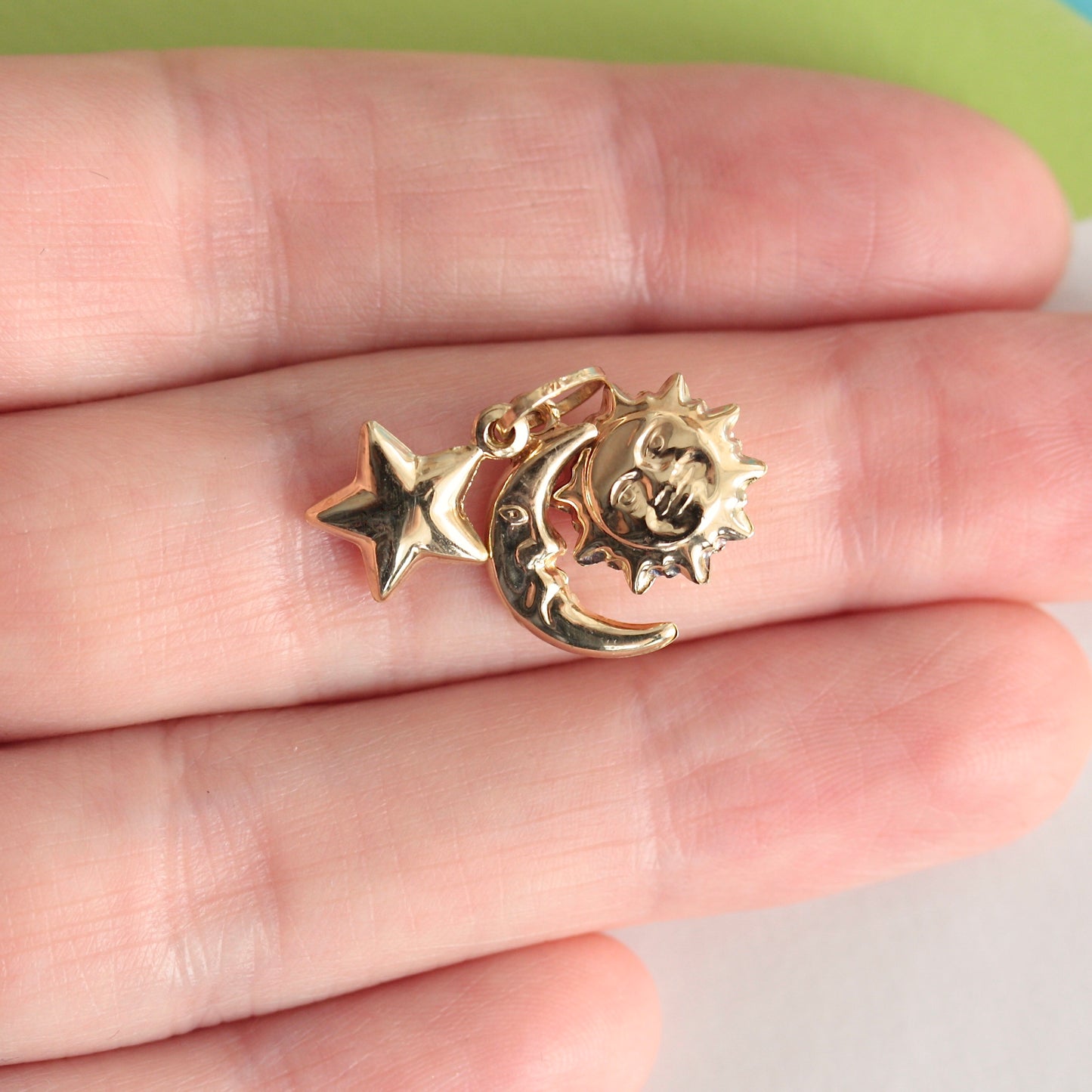 Pre-owned 9ct Gold Set of Celestial Charms - Sun, Moon, Star
