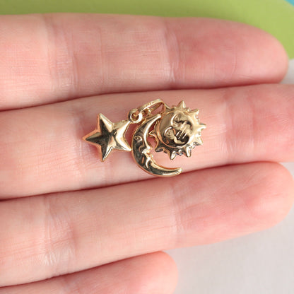 Pre-owned 9ct Gold Set of Celestial Charms - Sun, Moon, Star