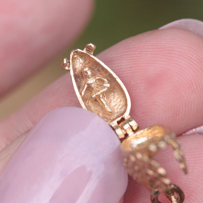 Vintage 9ct Gold Opening Swan Charm with Ballerina Inside, 1987