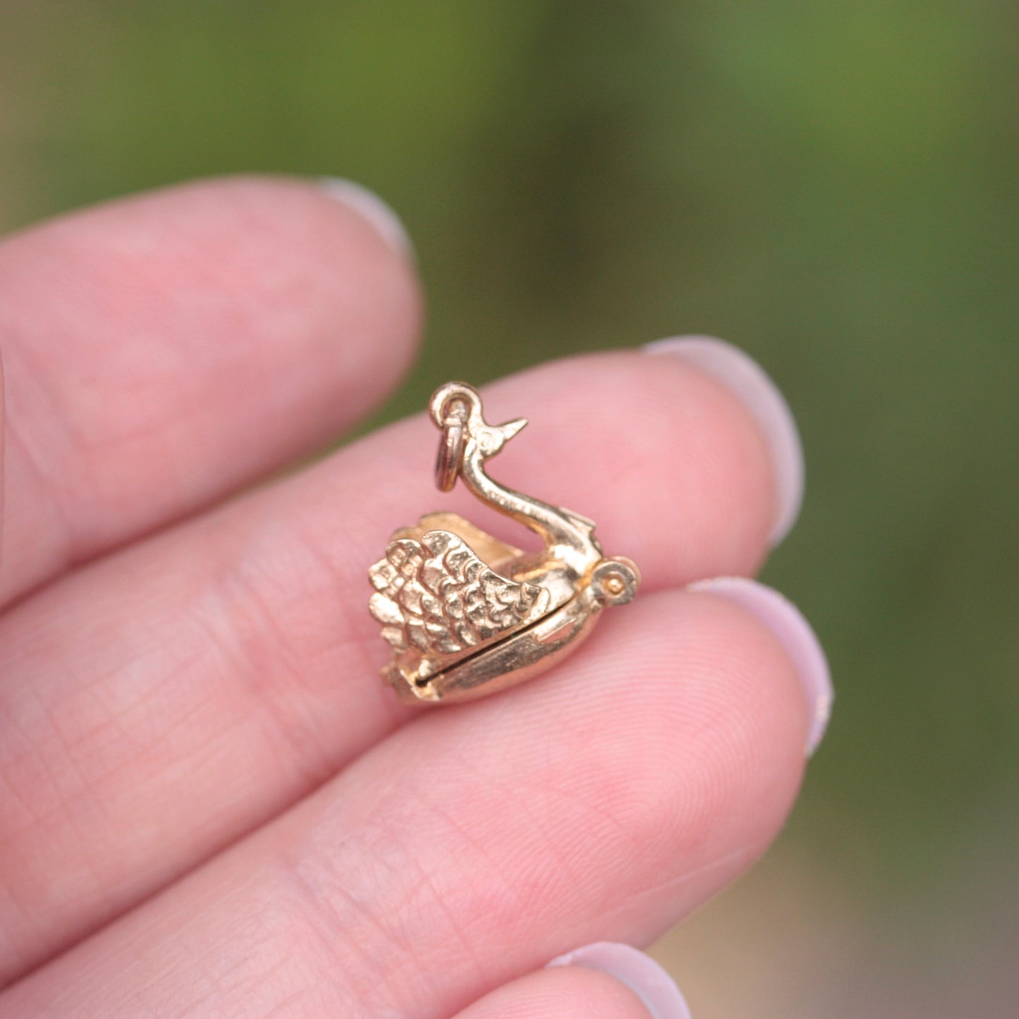 Vintage 9ct Gold Opening Swan Charm with Ballerina Inside, 1987