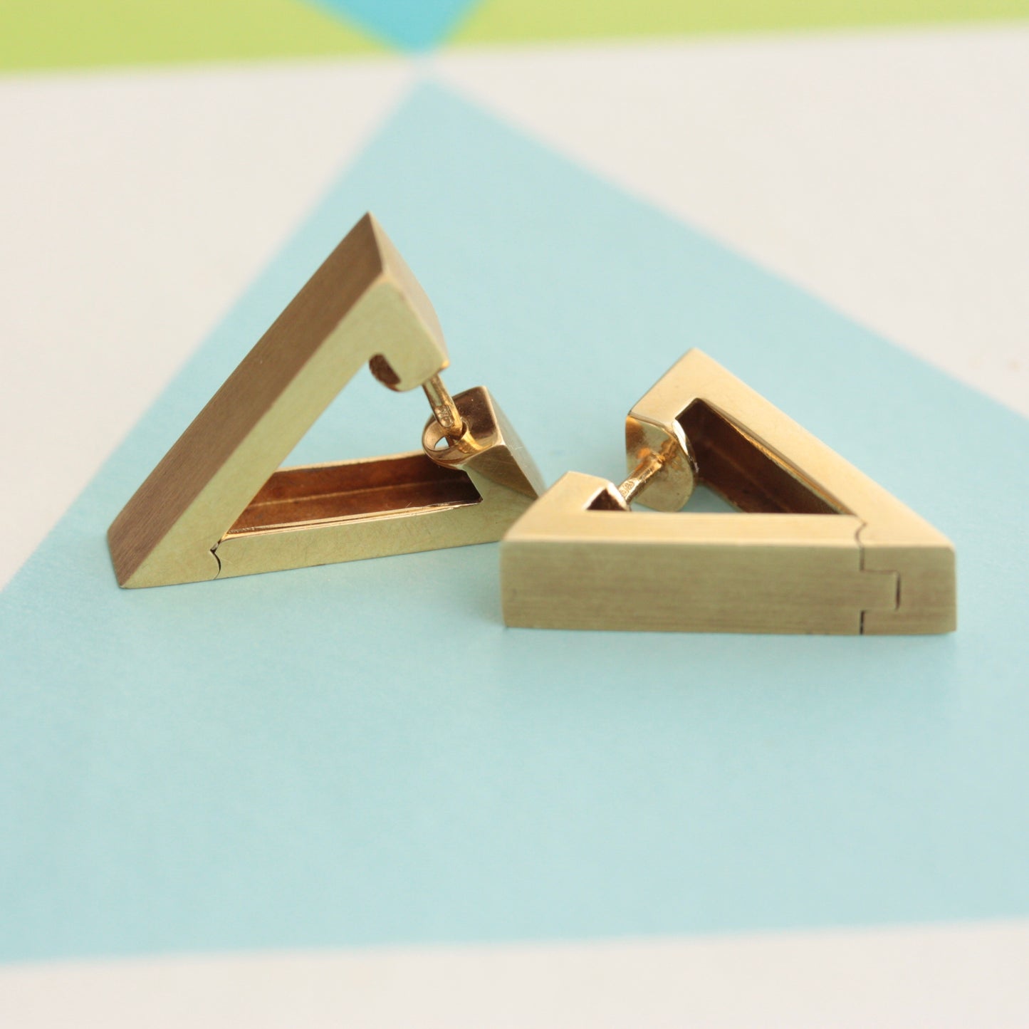 Pre-owned 9ct Gold Triangle Hoop Earrings