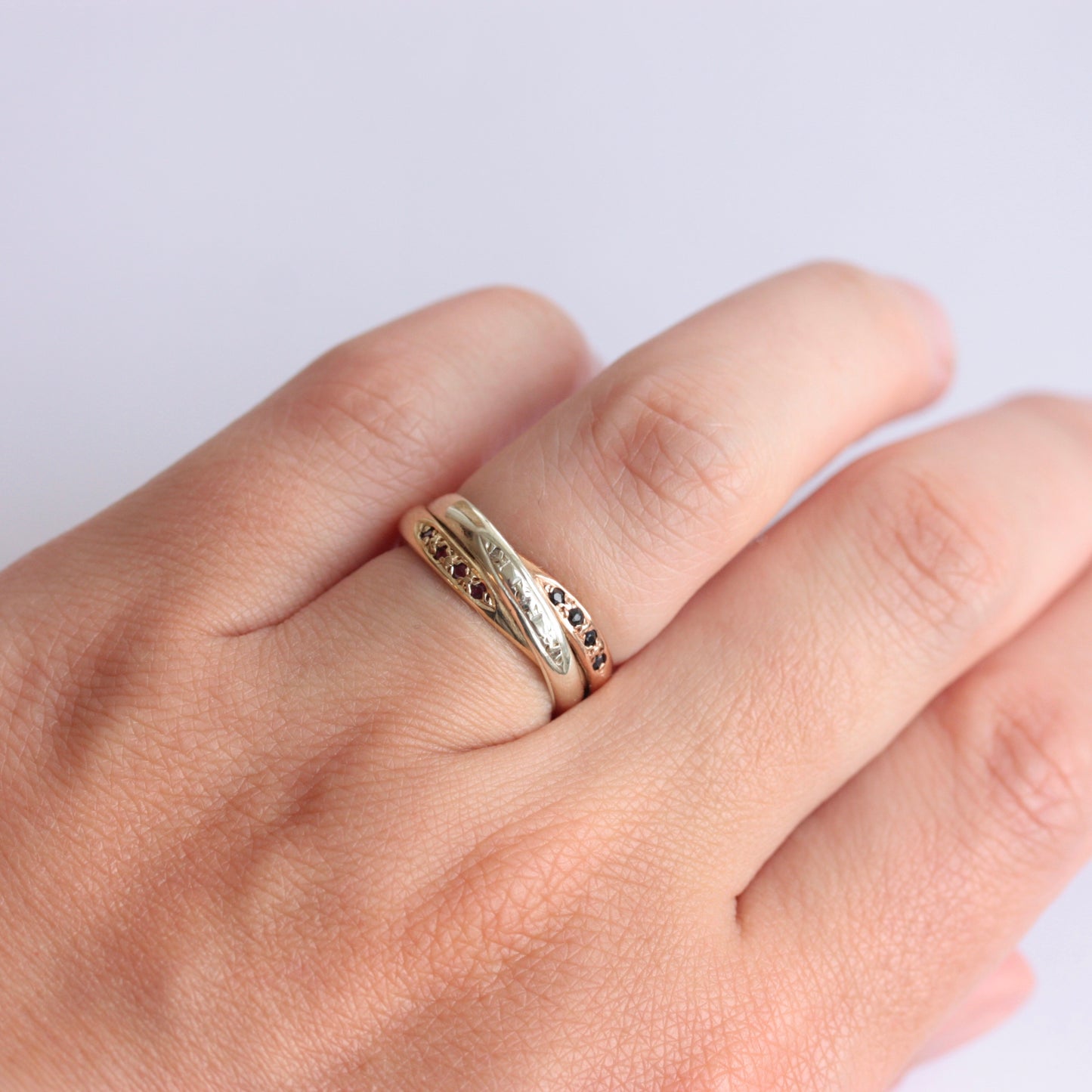 Vintage 9ct Gold Gold Russian Wedding Style Ring with Diamond, Ruby and Sapphire
