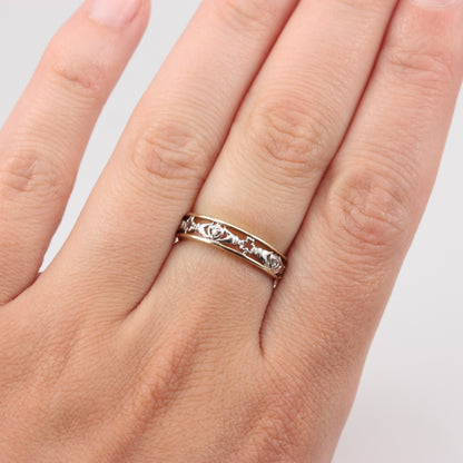 Pre-owned 9ct Two Tone Claddagh Band with Diamonds and Inscription