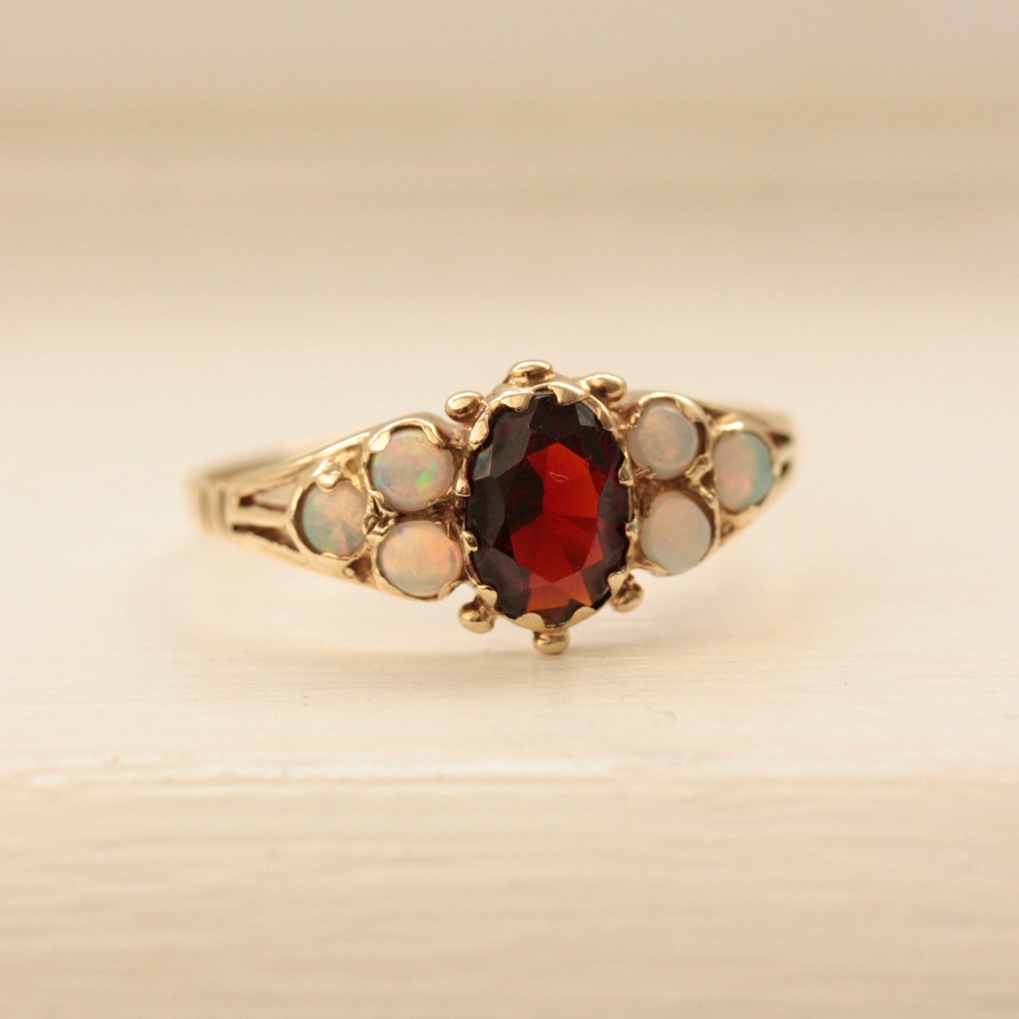 9ct gold opal and garnet cluster ring
