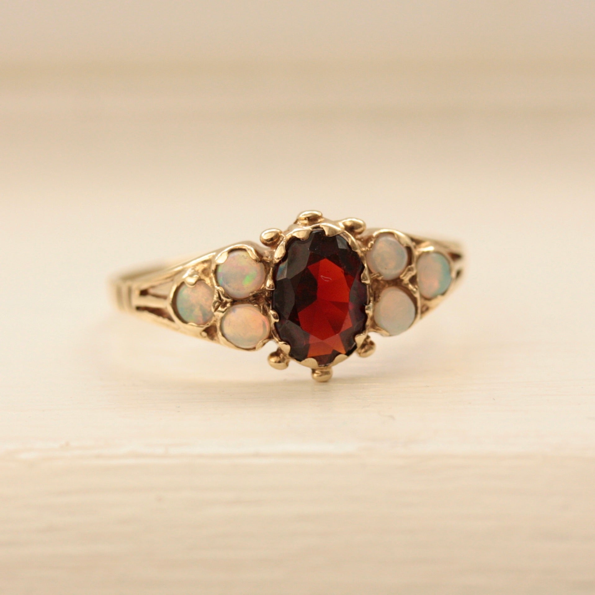 9ct gold opal and garnet cluster ring