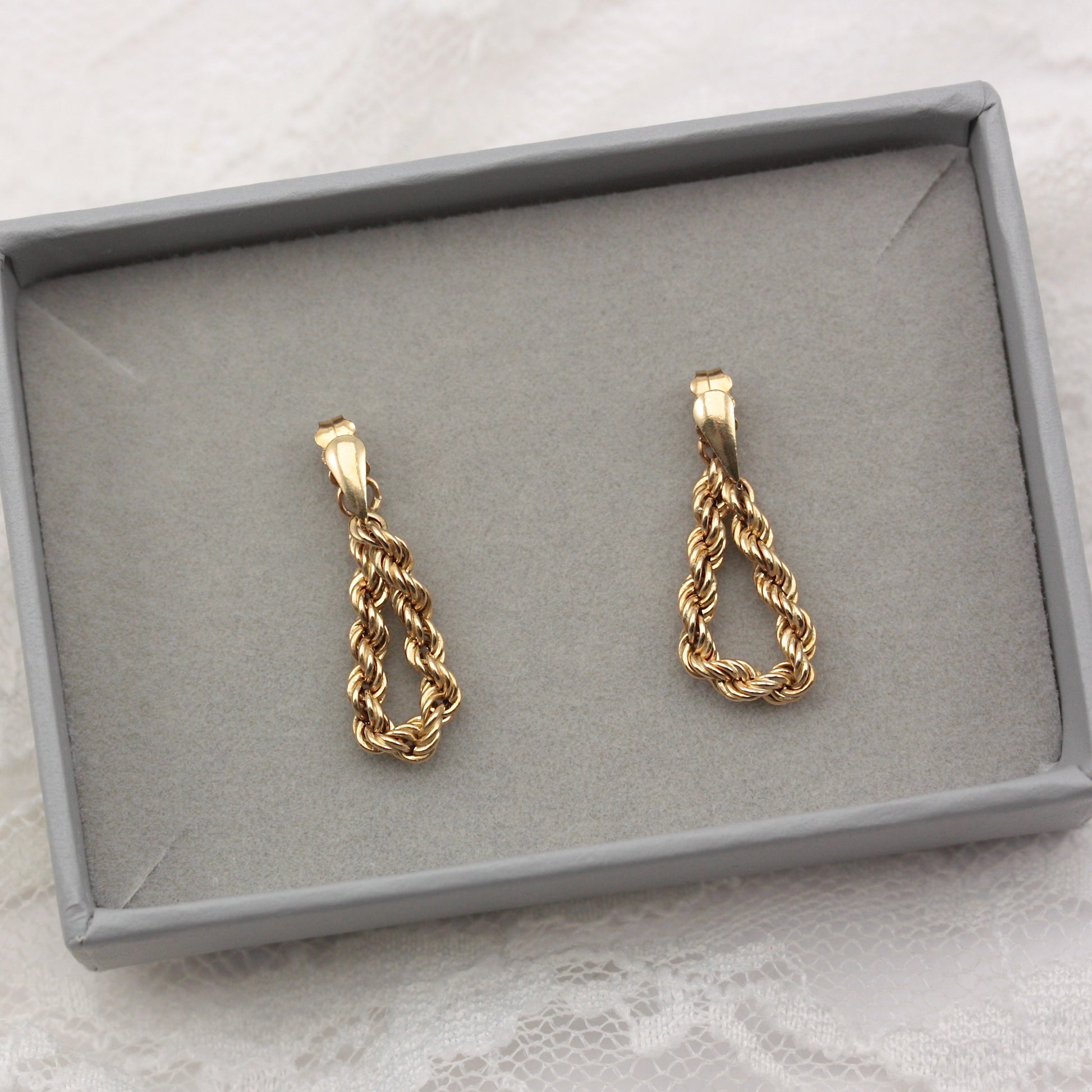 vintage 9ct gold rope chain earrings