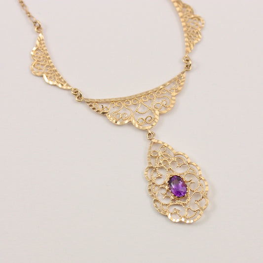 vintage 9ct gold filigree necklace