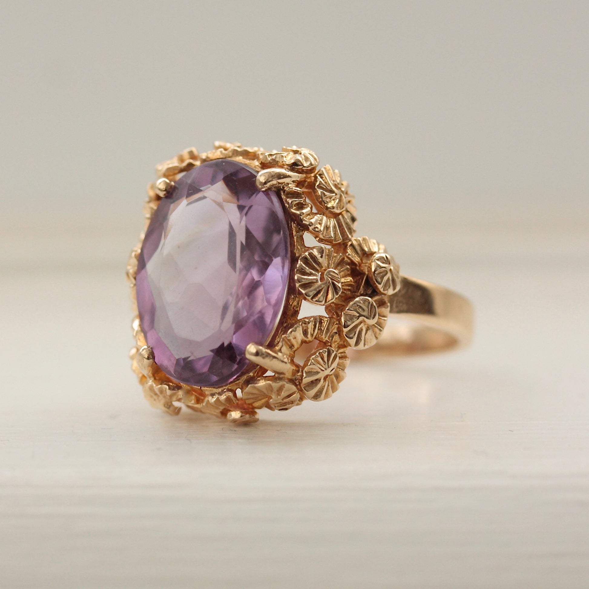 vintage 1970s amethyst cocktail ring