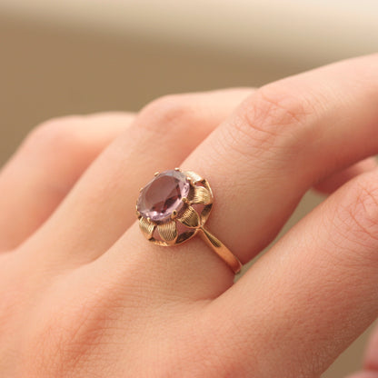 vintage 9ct gold amethyst flower ring 1960s