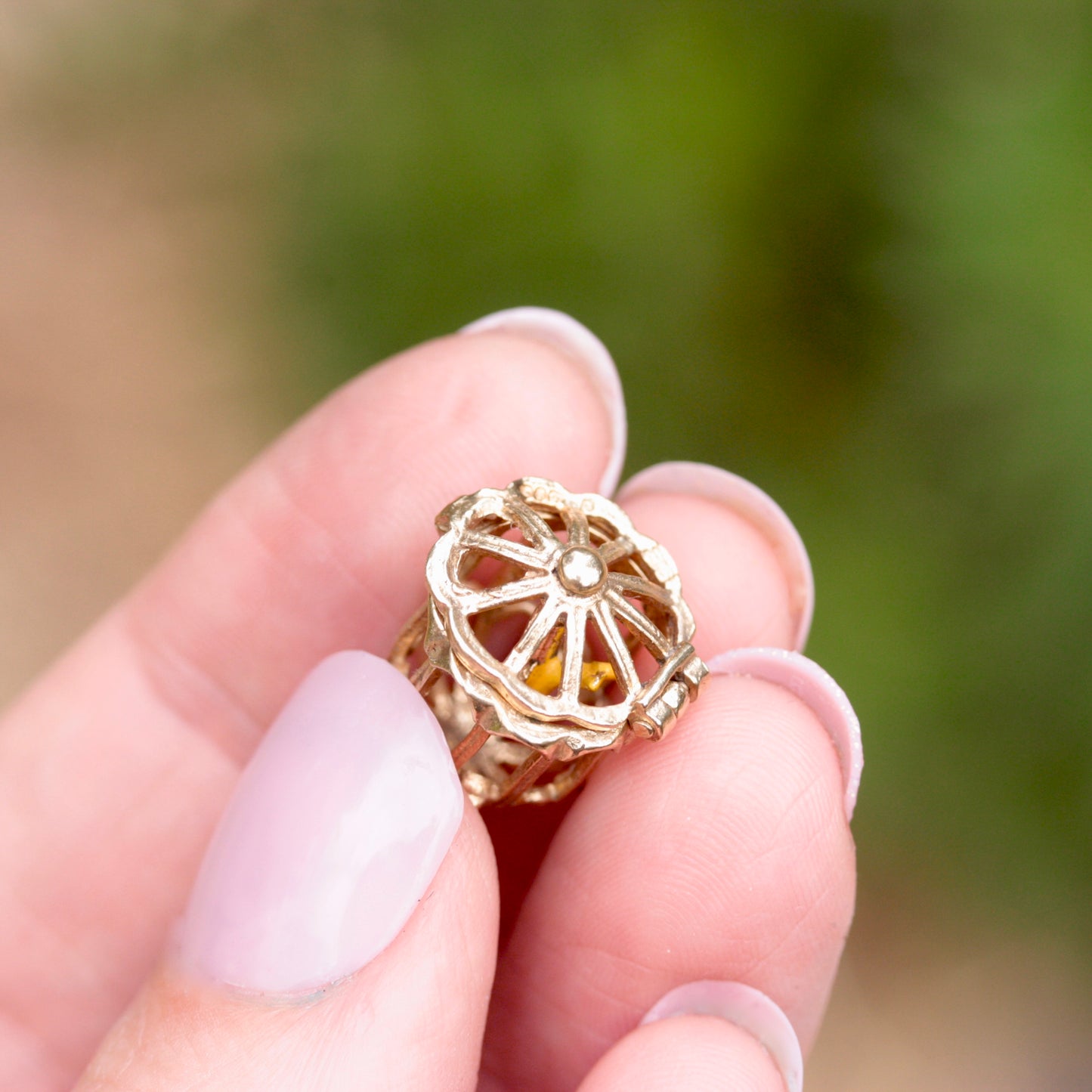 9ct gold bird in cage charm