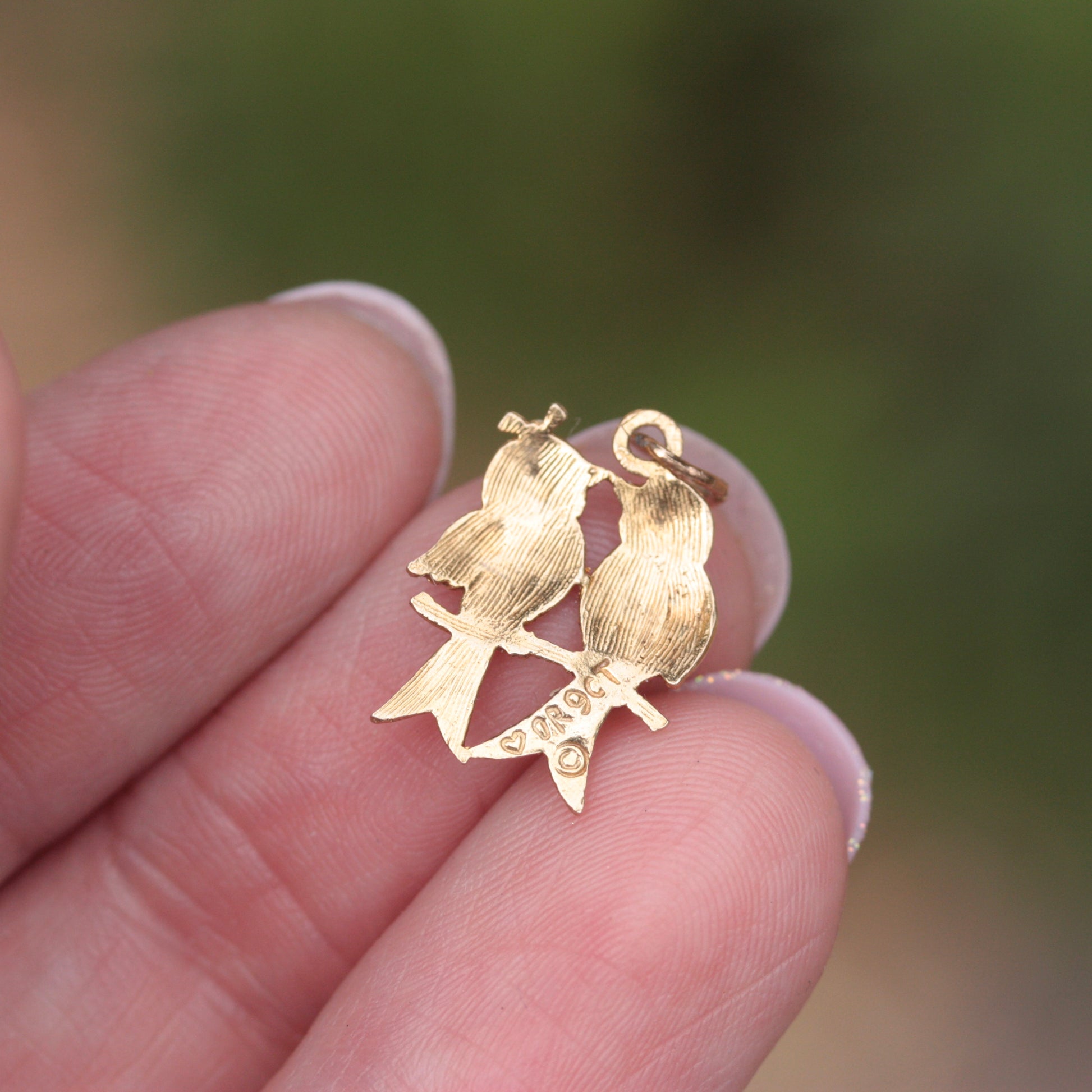 vintage 9ct gold love birds charm