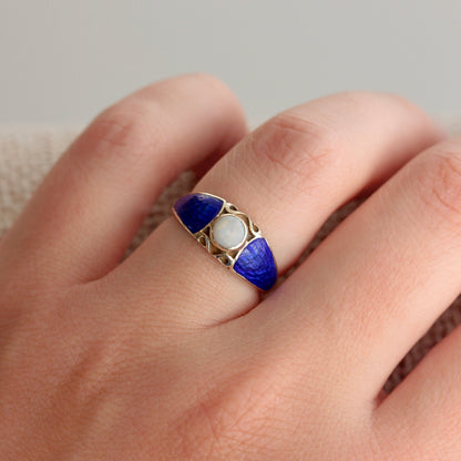 vintage blue enamel and opal ring