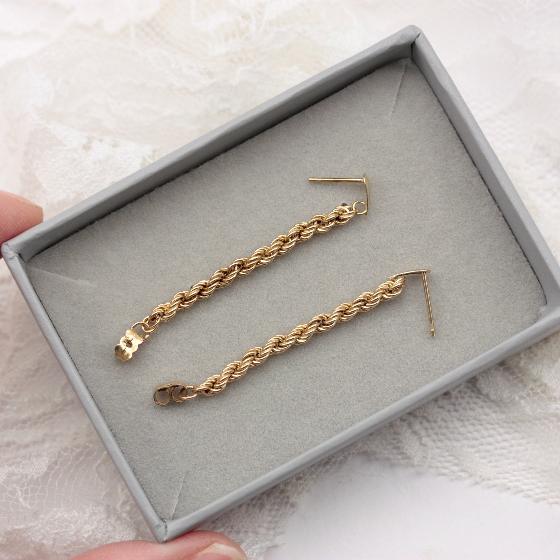 vintage 1980s 9ct gold rope chain earrings