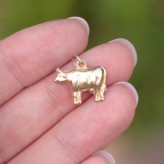 Vintage 9ct Gold Cow Charm, 1966