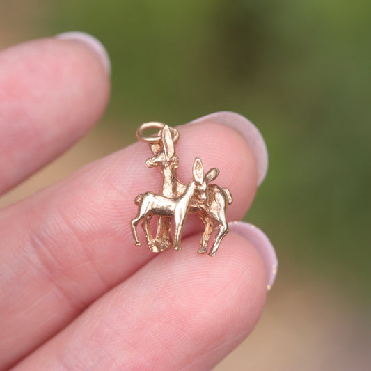 vintage mother and baby deer charm