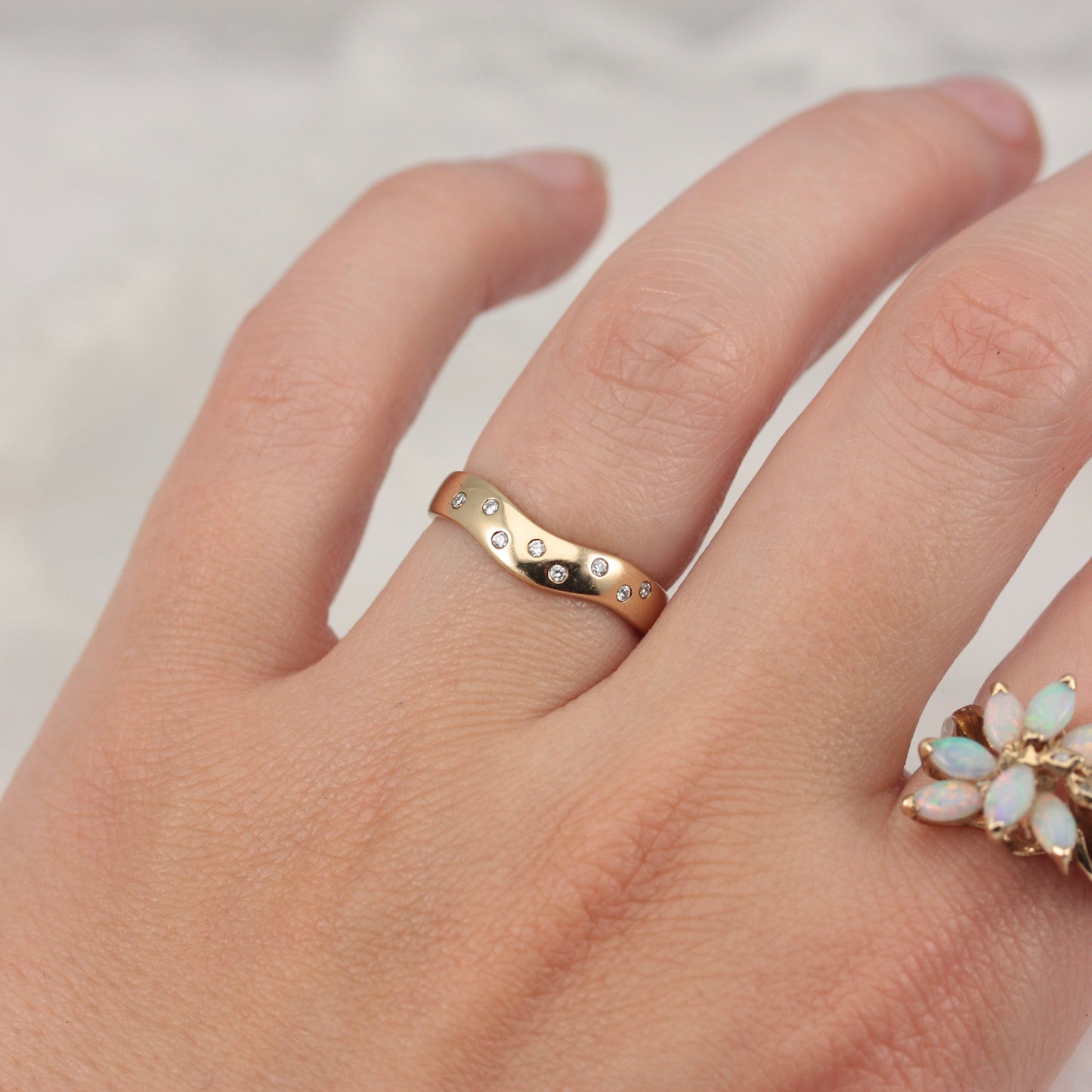 9ct gold diamond curved wishbone ring
