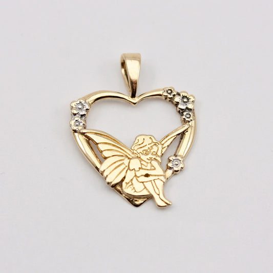Late Vintage 9ct Yellow and White Gold Fairy Heart Pendant