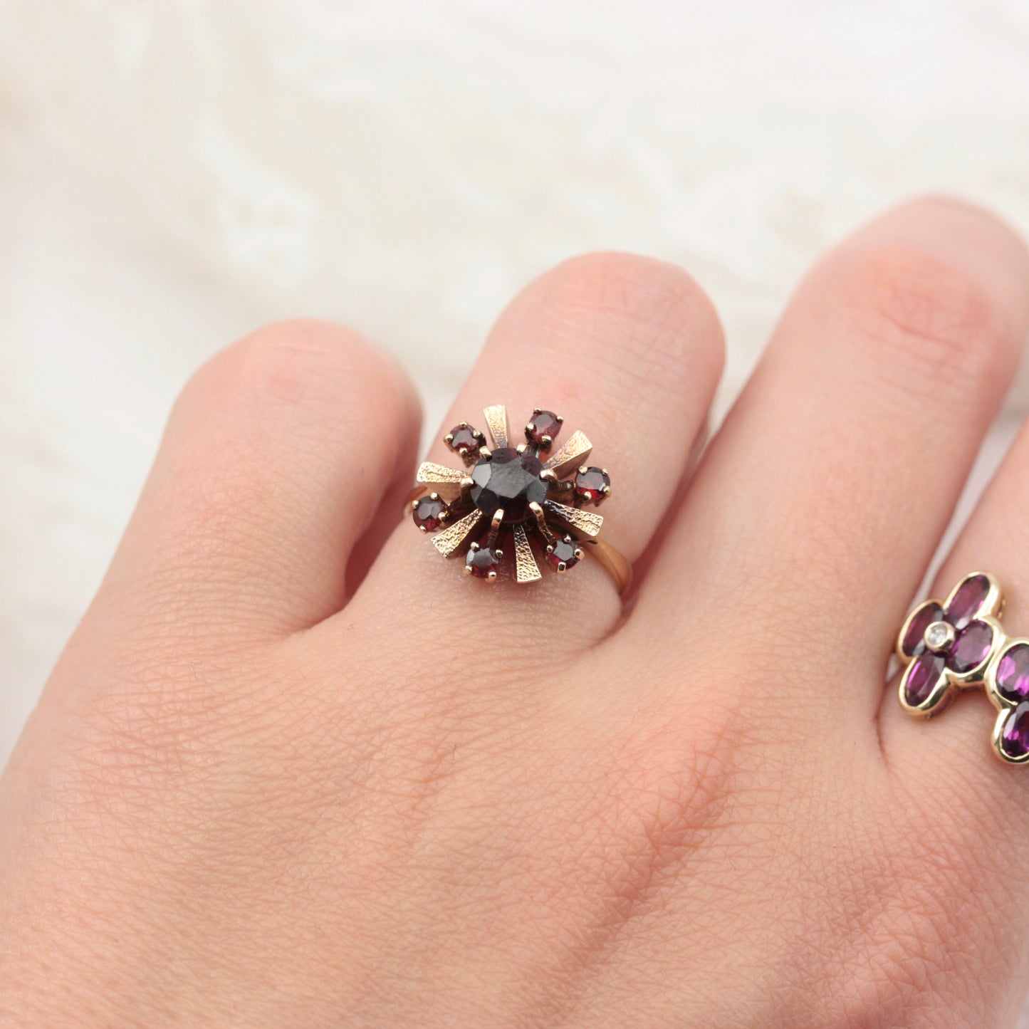 vintage garnet sun burst ring