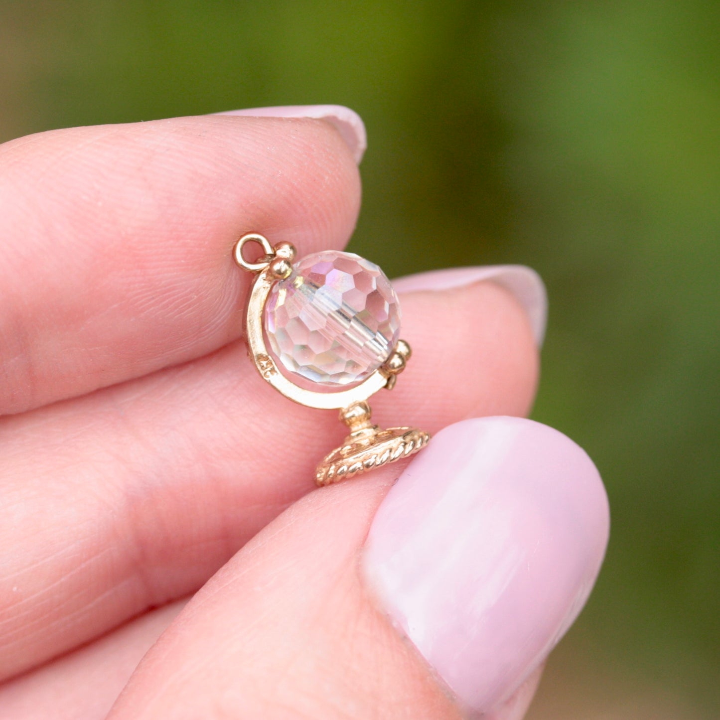 vintage gold and crystal globe charm