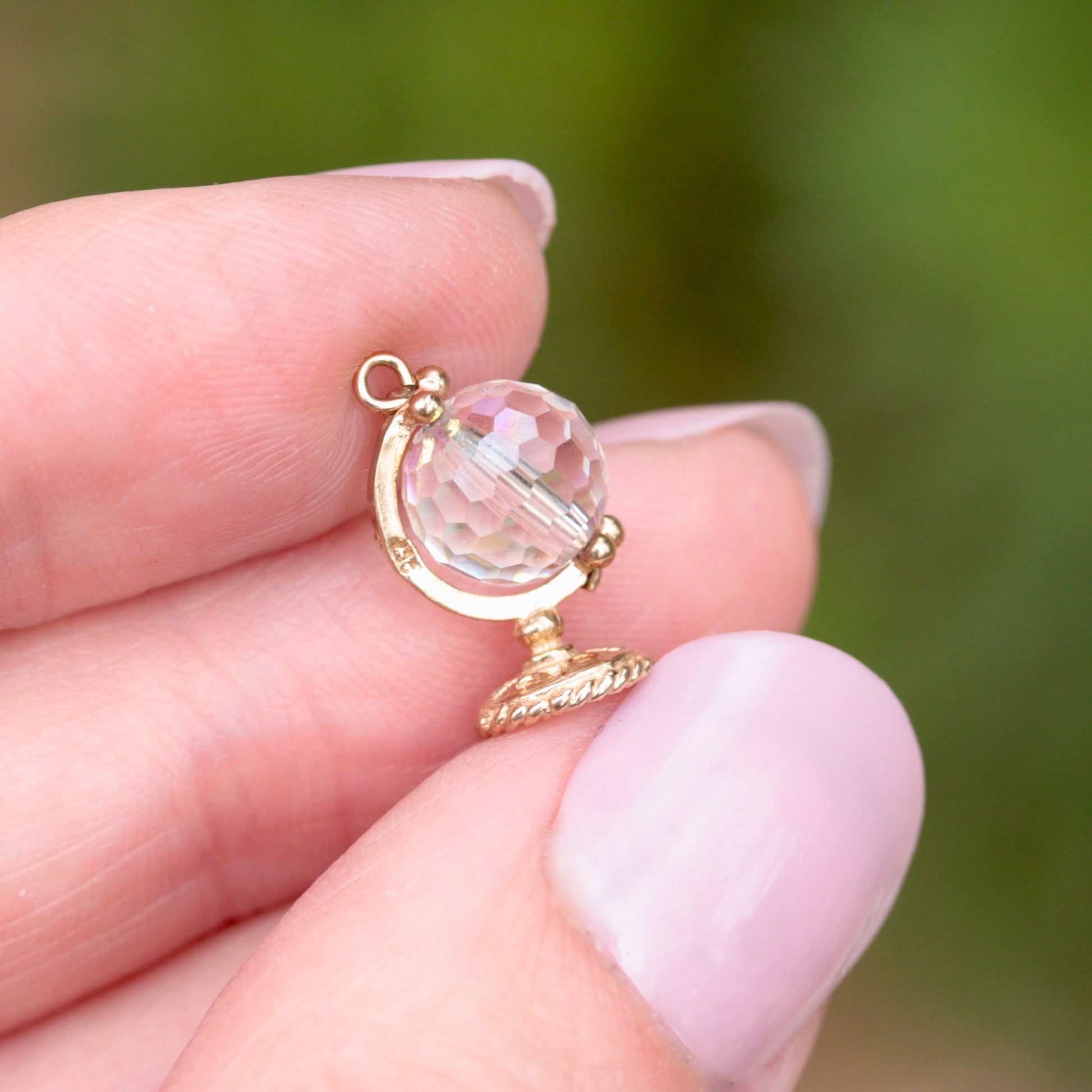 vintage gold and crystal globe charm