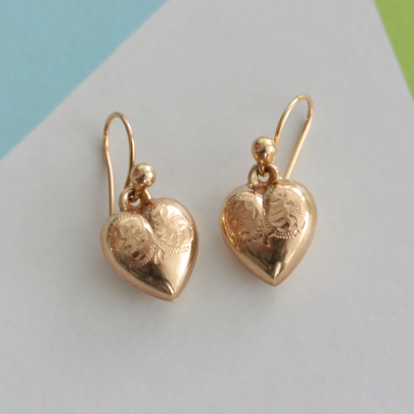 vintage gold puffy heart earrings