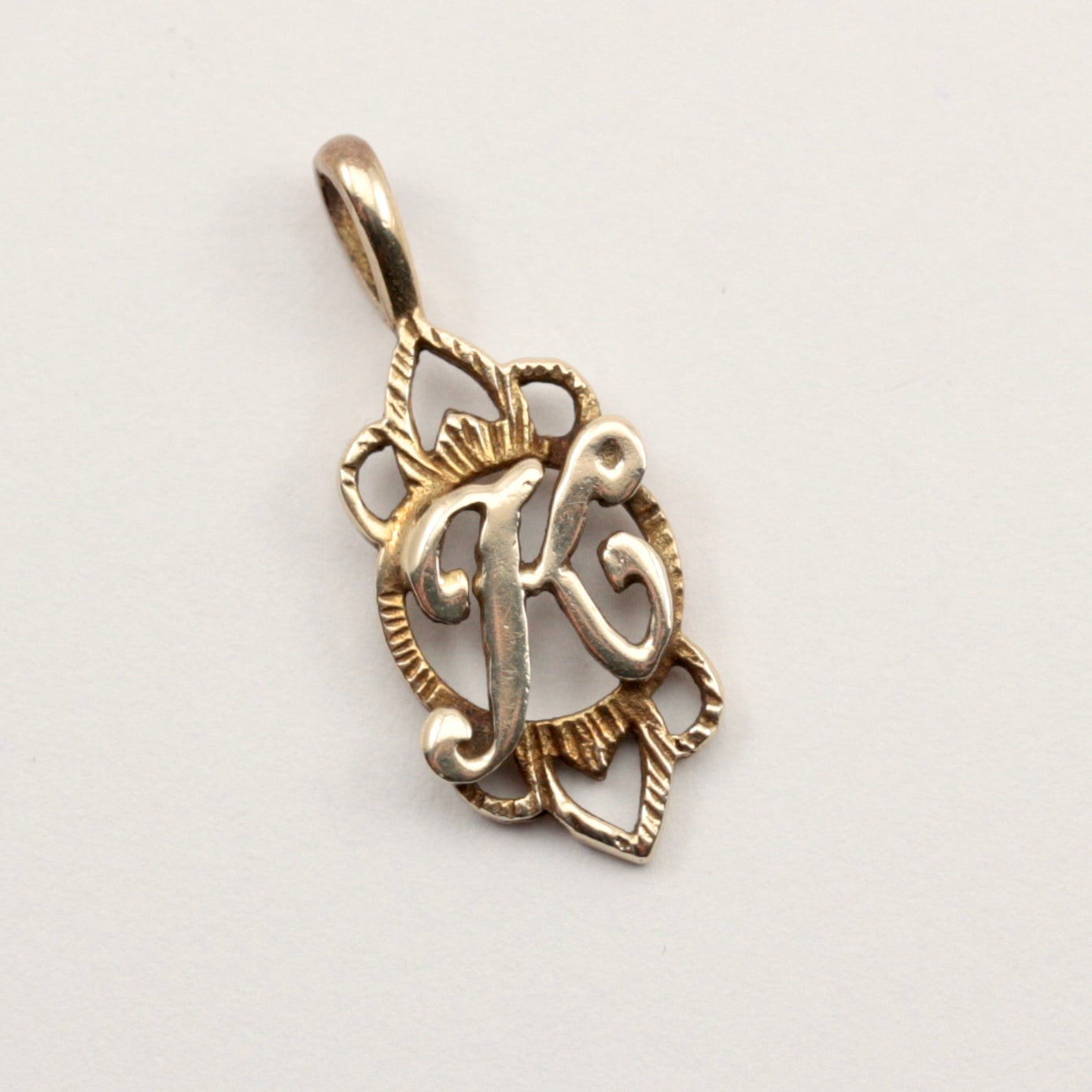 Vintage 9ct Gold Letter K Initial Pendant, 1979