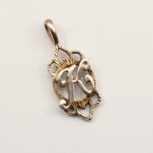 Vintage 9ct Gold Letter K Initial Pendant, 1979