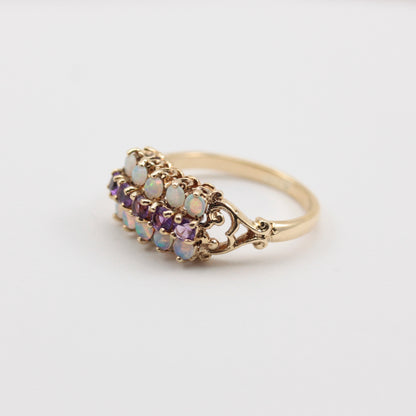 opal and amethyst triple row ring