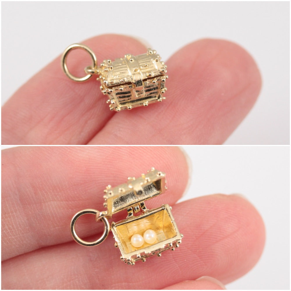vintage treasure chest charm with pearls inside