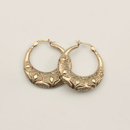 vintage 9ct gold patterned hoops