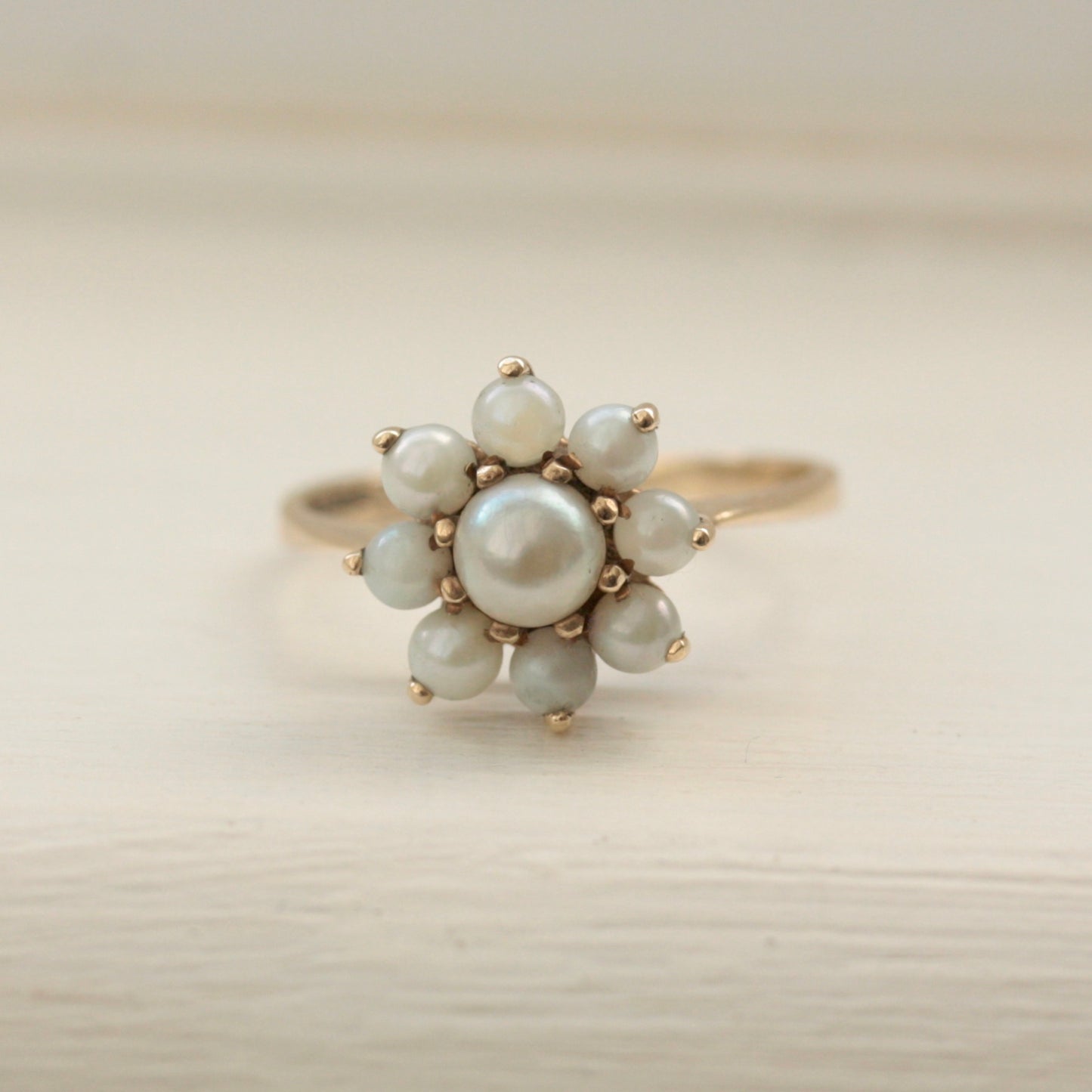 1980s 9ct gold pearl cluster ring