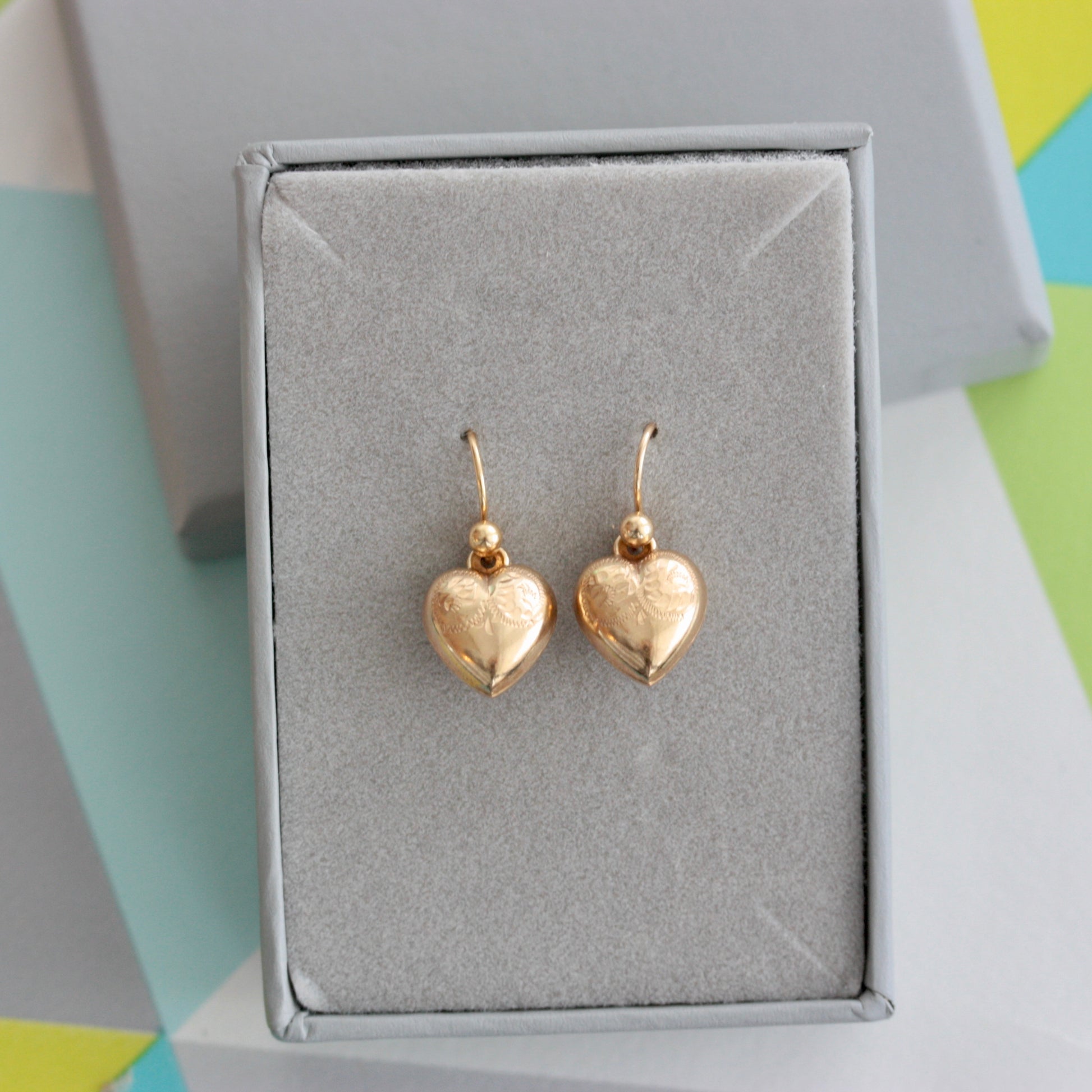 1961 puffy heart dangle earrings