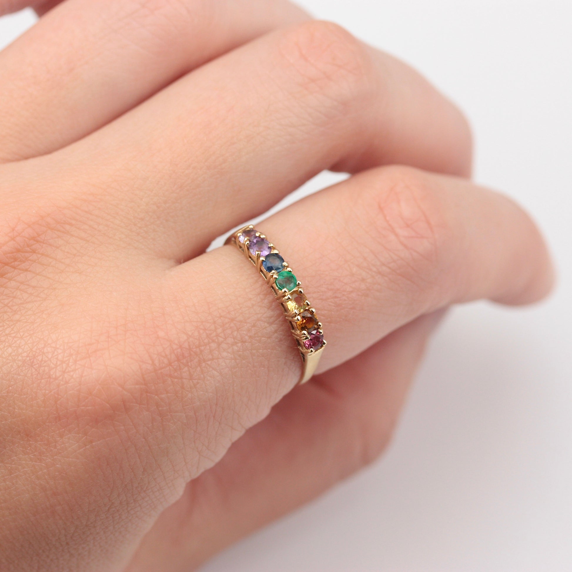 vintage 9ct gold rainbow gemstone ring