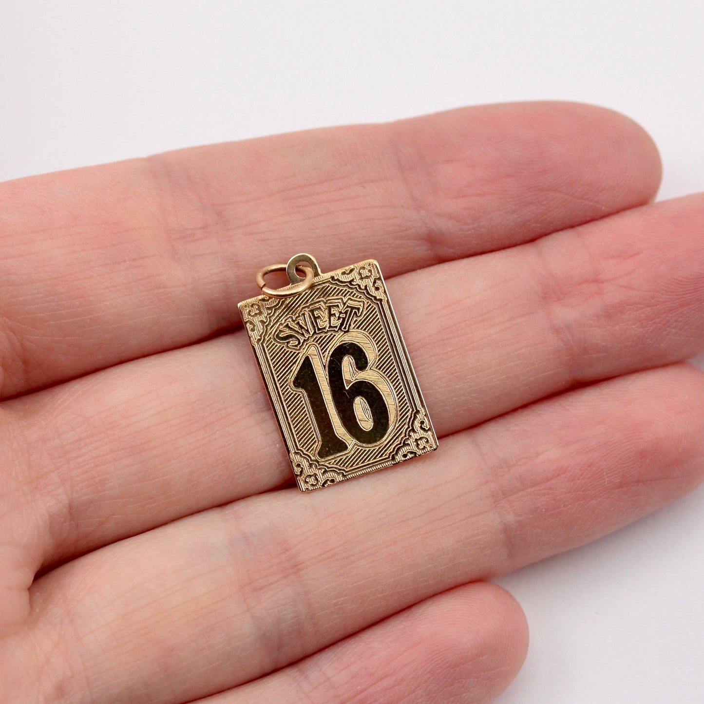 Vintage 9ct Gold 'SWEET 16' Etched Plaque Pendant, 1995