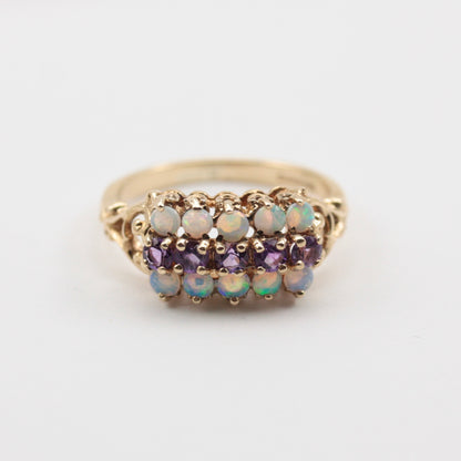 vintage 9ct gold opal amethyst ring