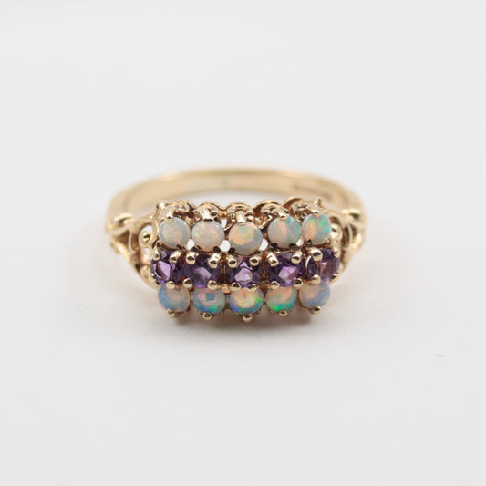 vintage 9ct gold opal amethyst ring