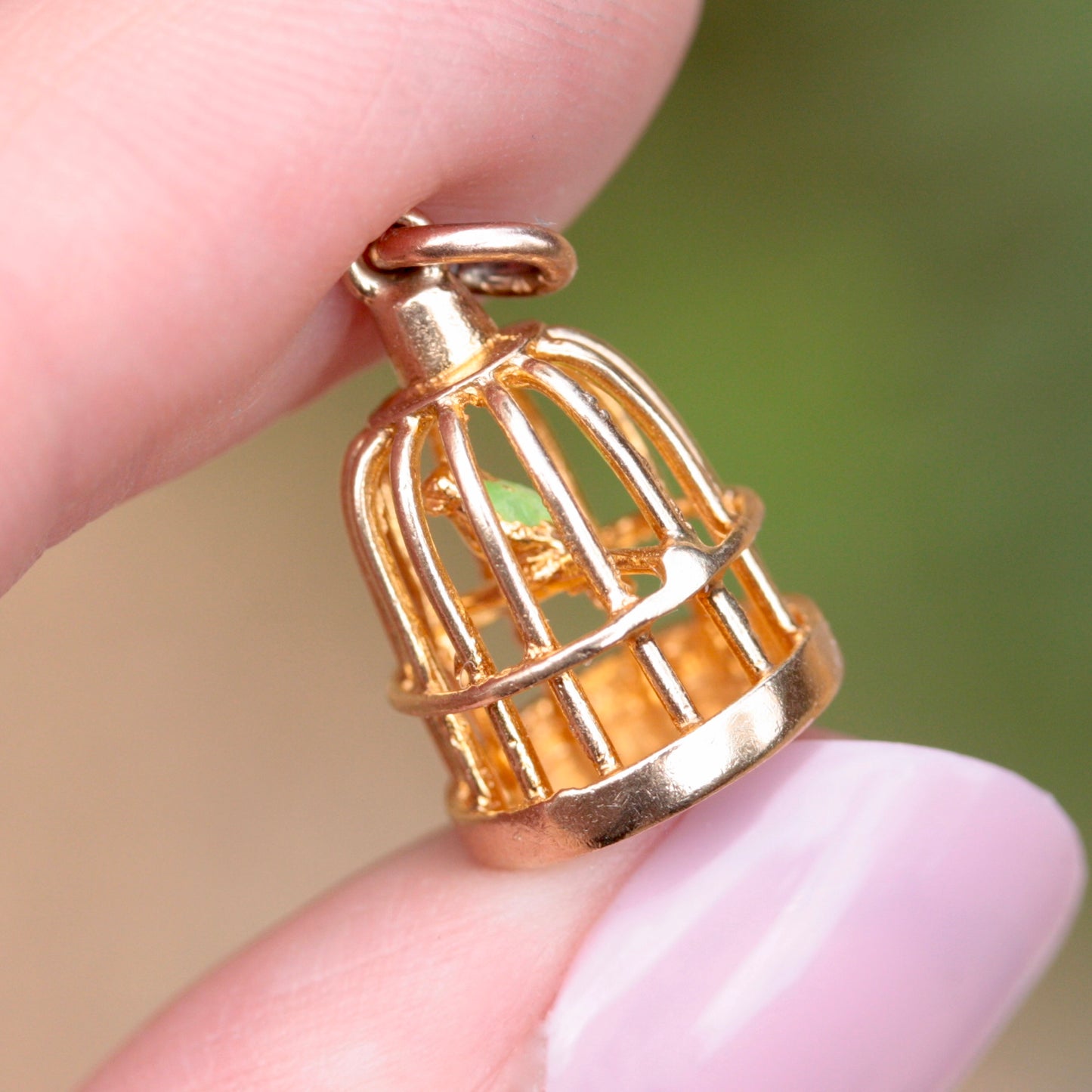 vintage 9ct gold bird in birdcage charm