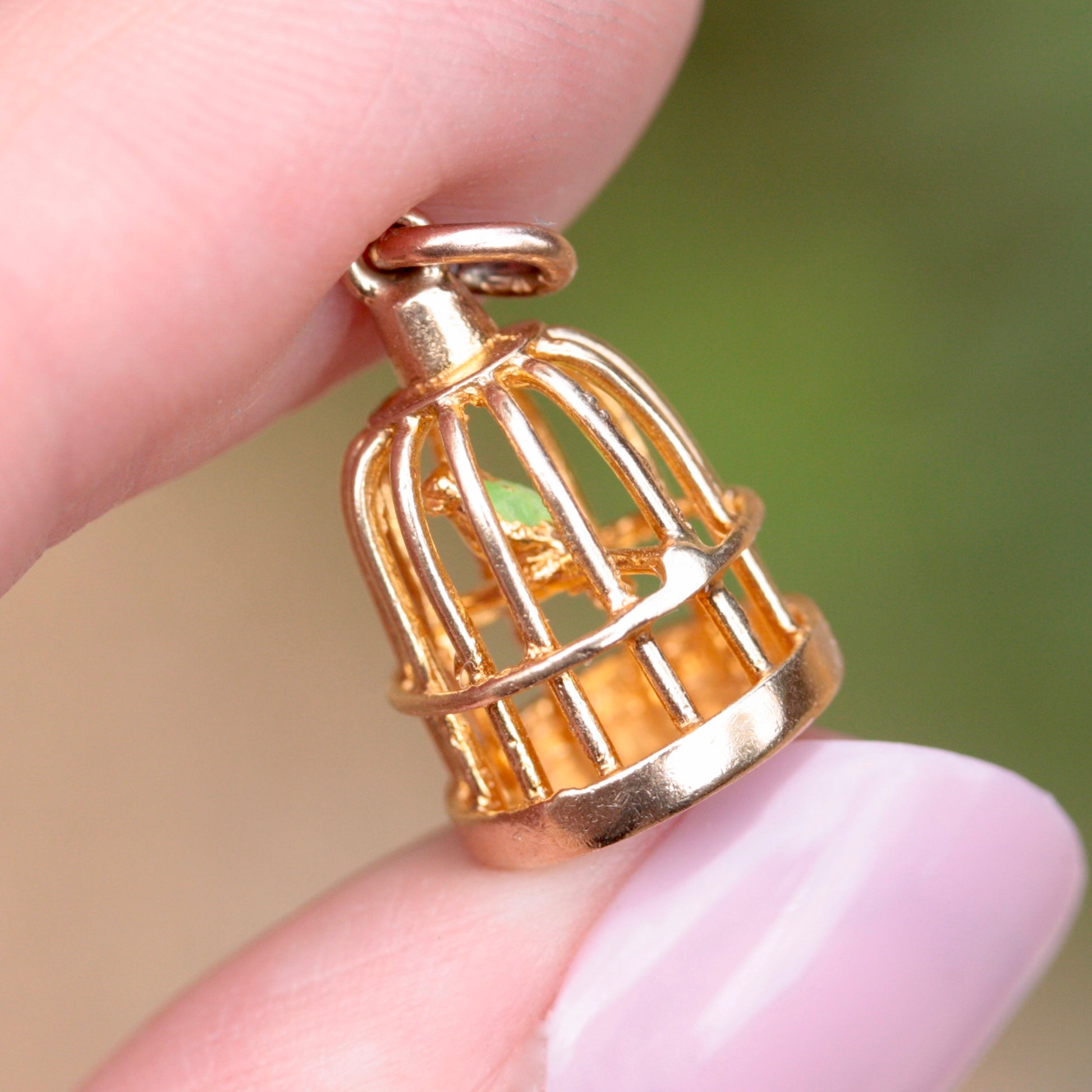 vintage 9ct gold bird in birdcage charm