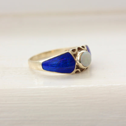 9ct gold blue enamel ring