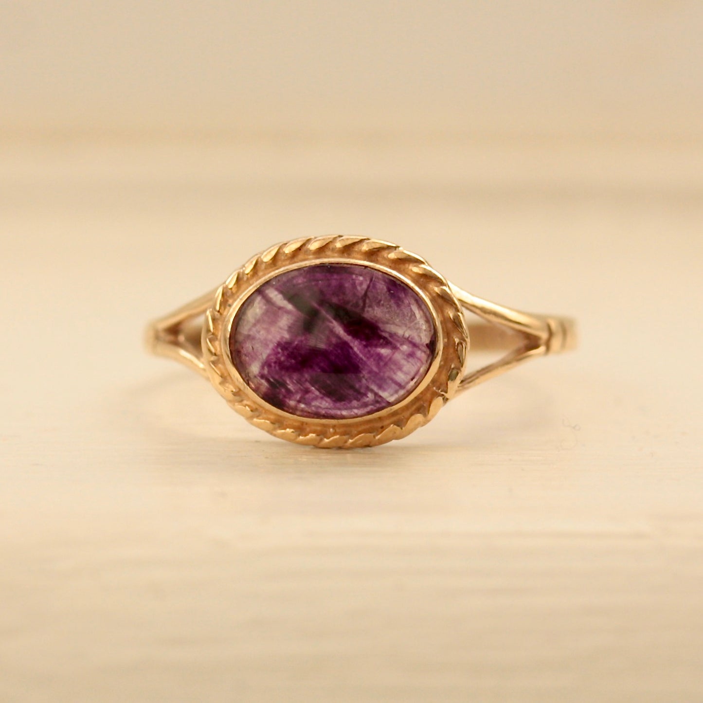 Vintage 9ct Gold Blue John Ring, 1984