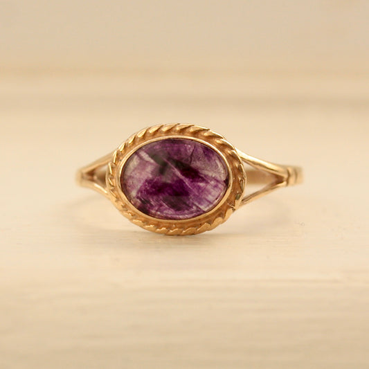 Vintage 9ct Gold Blue John Ring, 1984