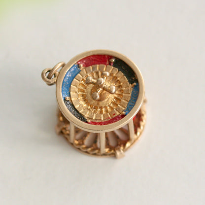 vintage 9ct gold enamel roulette wheel charm