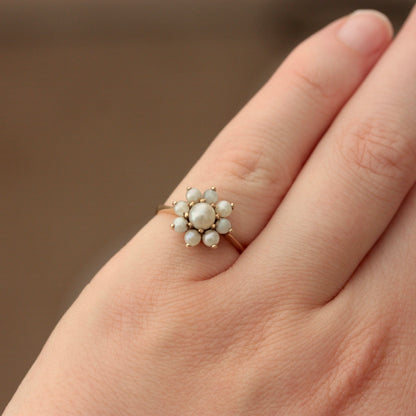 vintage 9ct gold pearl cluster ring