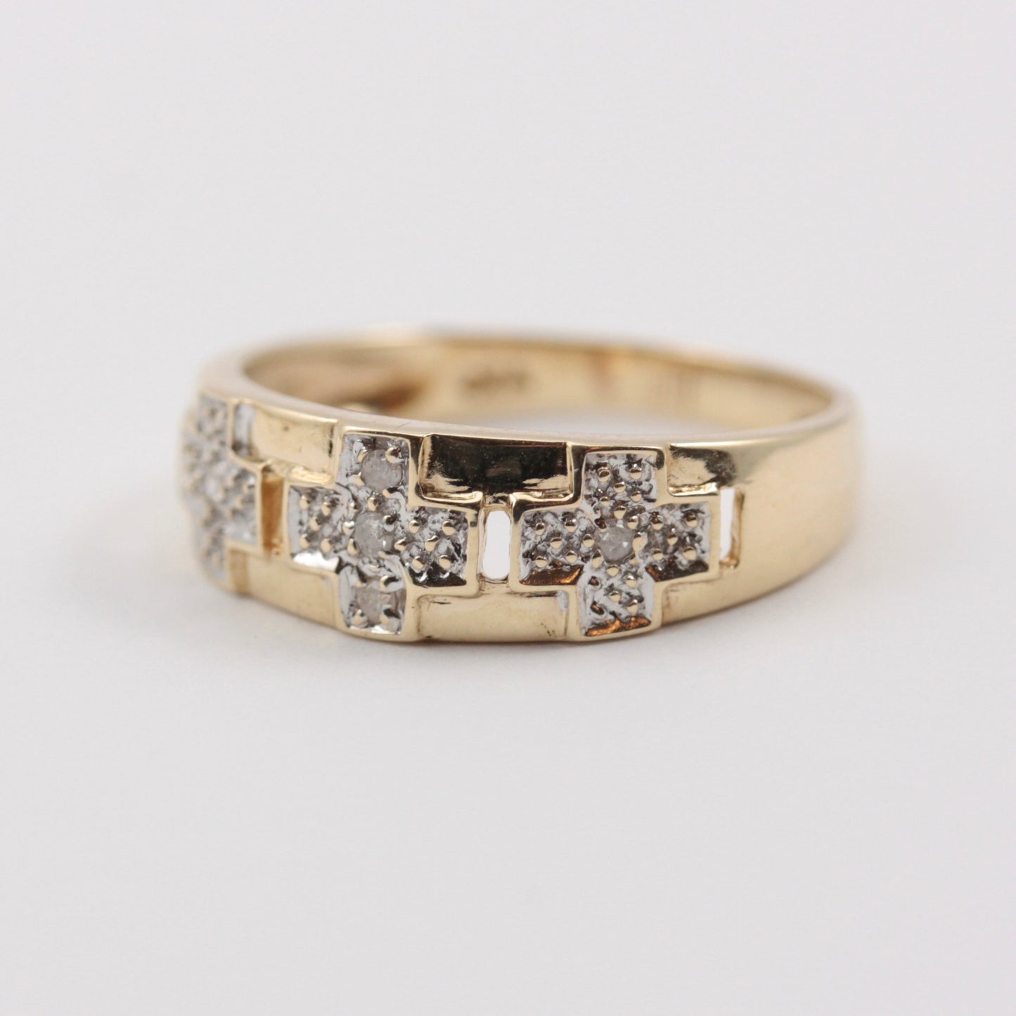Vintage 9ct Gold & Diamond Cross Band Ring